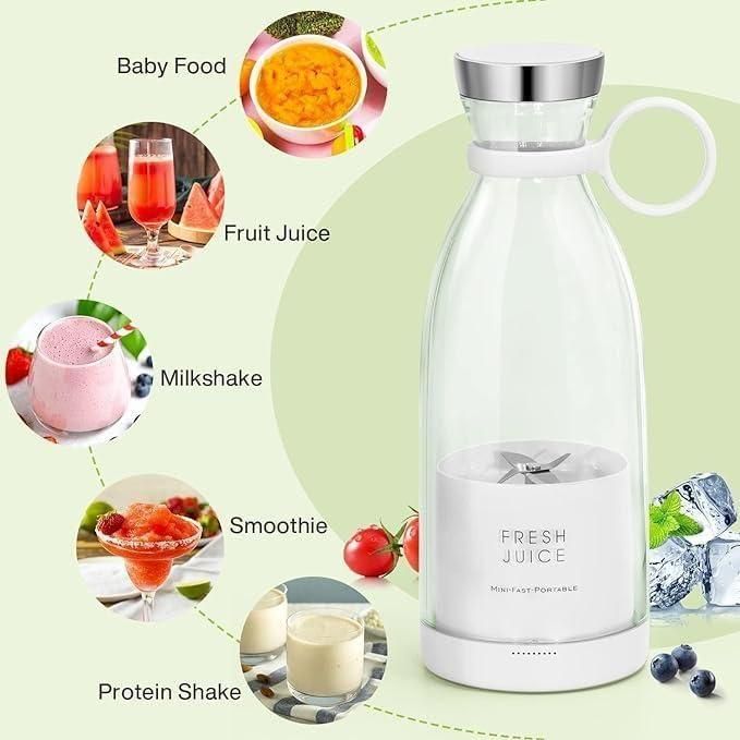 Traverl Portable Mini Juice Blender. ELECTRONIC Blender Portable Juicer for Smoothie, Juice, Vegetable Shakes with 6 Blades Wireless Charging Mini Personal Size Mixer Bottle Grinder, 420 Ml