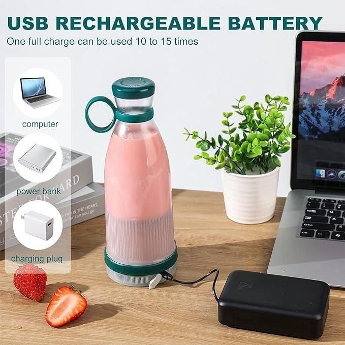 Traverl Portable Mini Juice Blender. ELECTRONIC Blender Portable Juicer for Smoothie, Juice, Vegetable Shakes with 6 Blades Wireless Charging Mini Personal Size Mixer Bottle Grinder, 420 Ml