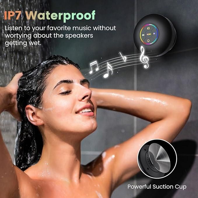 FKLBBLPM Large Suction Cup Waterproof Bluetooth Speaker LED Light Light Waterproof Bathroom Bluetooth Speaker (Black)