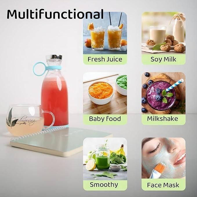 Traverl Portable Mini Juice Blender. ELECTRONIC Blender Portable Juicer for Smoothie, Juice, Vegetable Shakes with 6 Blades Wireless Charging Mini Personal Size Mixer Bottle Grinder, 420 Ml
