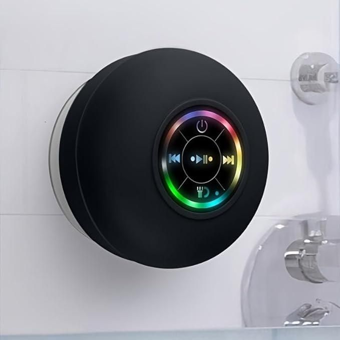 FKLBBLPM Large Suction Cup Waterproof Bluetooth Speaker LED Light Light Waterproof Bathroom Bluetooth Speaker (Black)