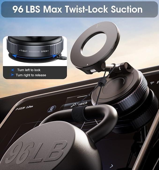 Vacuum Suction Magnetic Bracket. Outlouders 360° Magnetic Car Phone Holder | Universal Sticky Dashboard Mount | Hands-Free Mobile Stand for All Phones